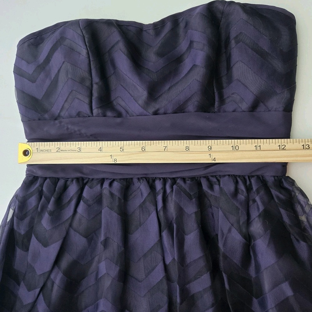 Purple Black Chevron Strapless Mini Dress Sweetheart Y2K Cocktail Party Pleated - Picture 14 of 14
